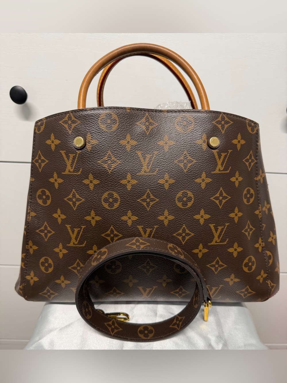 Authentic Louis Vuitton Montaigne MM Monogram Canvas Shoulder Handbag